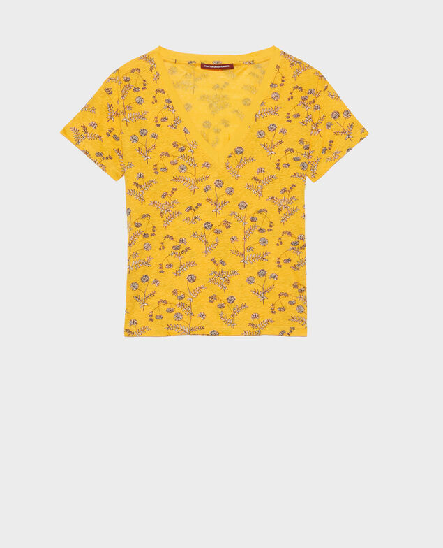 SARAH - Linen V-neck t-shirt Coronille gold