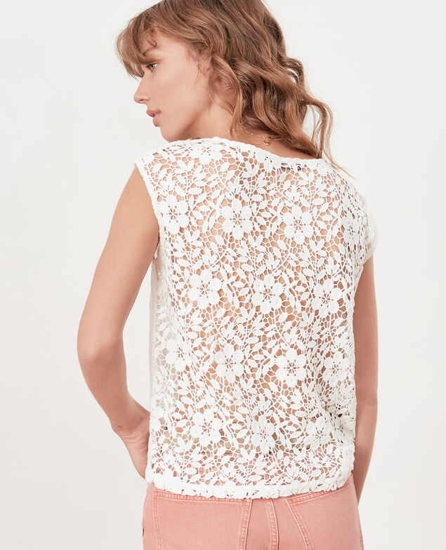 Linen t-shirt with lace back Off white