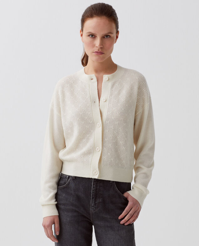Cardigan with decorative stitching I010 glass green beige