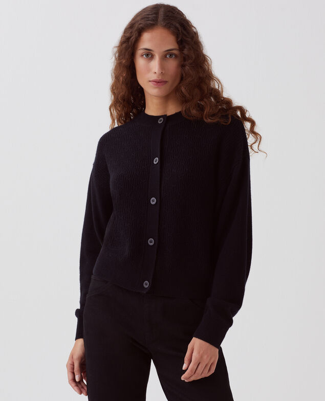 Cardigan with decorative stitching H091 black beauty