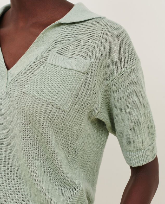 Short-sleeve linen polo shirt 50 green