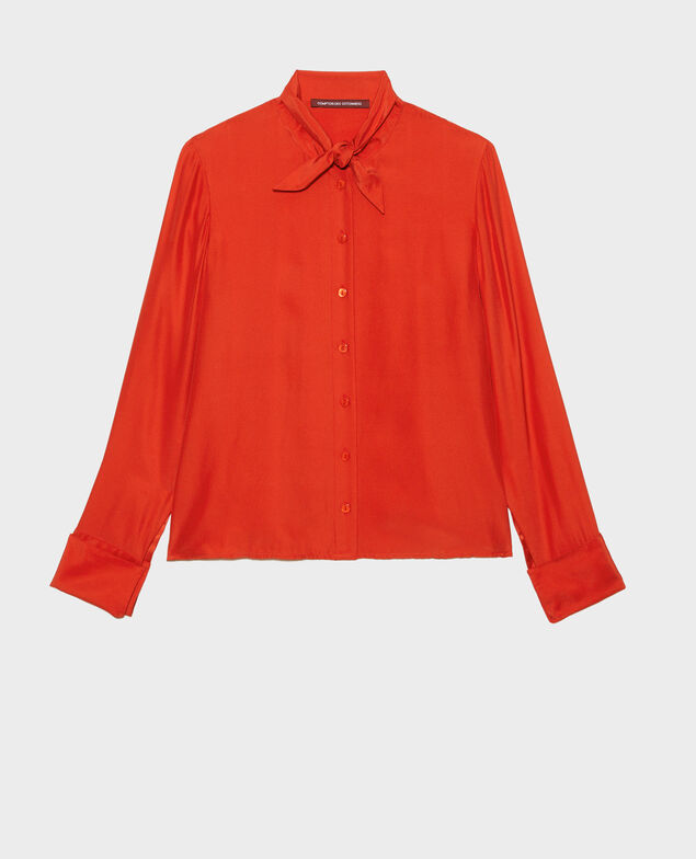  Long-sleeve tie neck silk blouse Valiant poppy