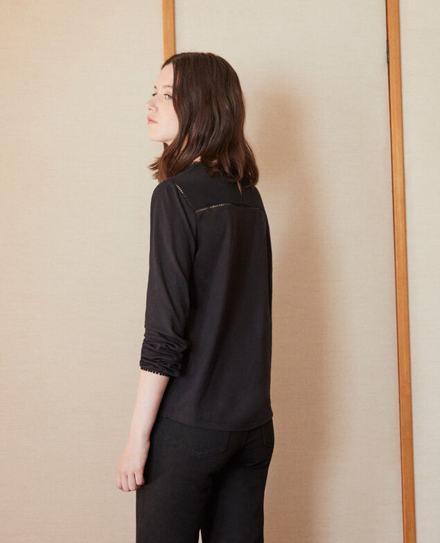  Bimaterial T-shirt with pompom details Noir