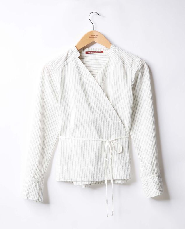 Wrapover blouse Off white/navy stripes