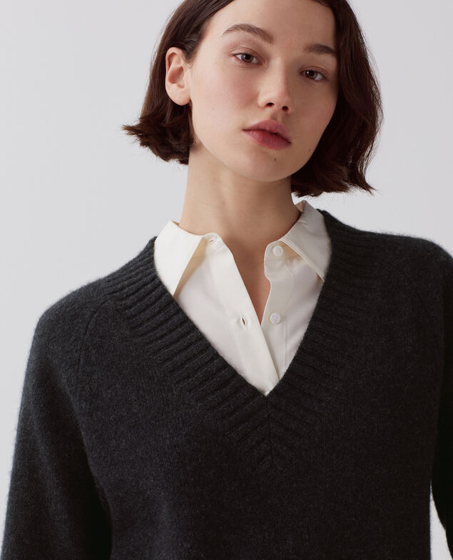 Cashmere V-neck jumper I080 moonless gray