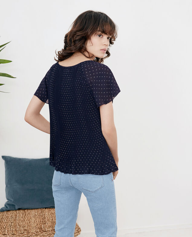 Pleated blouse Ring dots marine