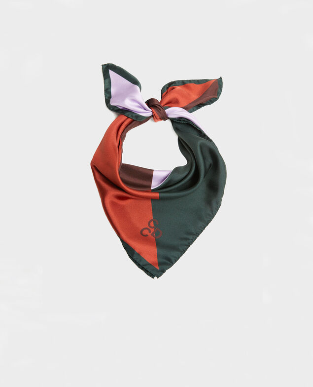 Square scarf in multi-coloured silk Pastel lilac