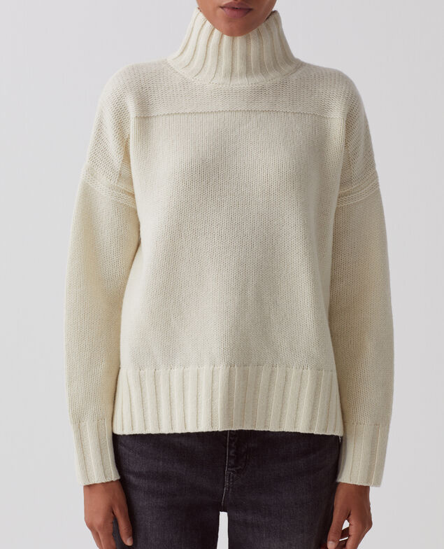 Wool polo neck jumper I010 glass green beige