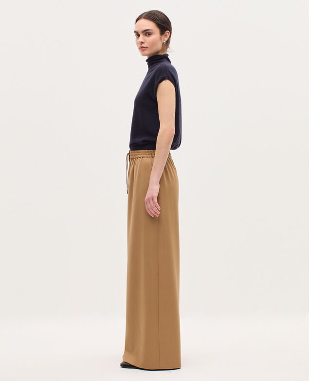 YVONNE - Pleated wide leg trousers K341 oak brown
