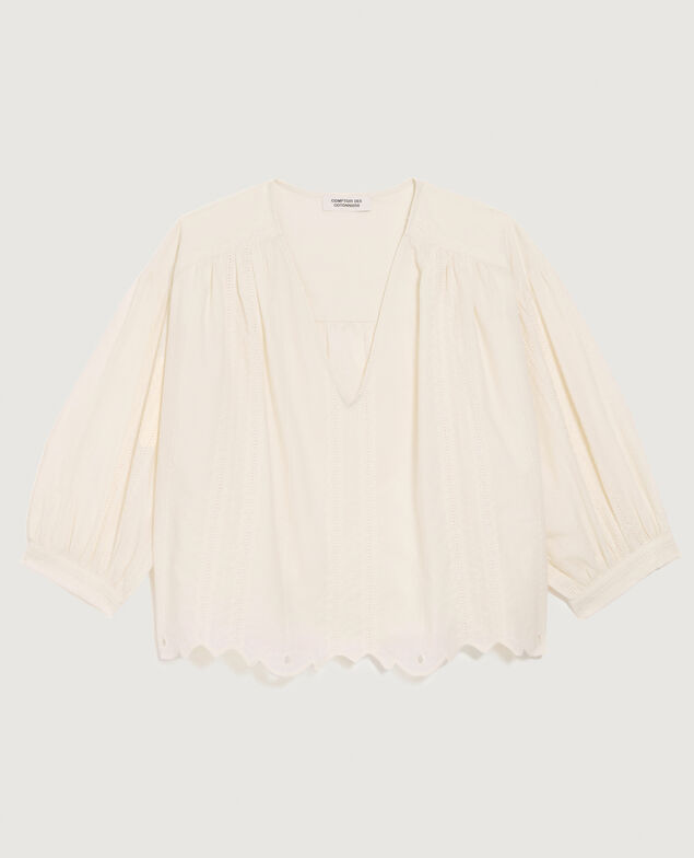 Embroidered cotton blouse H013 gardenia