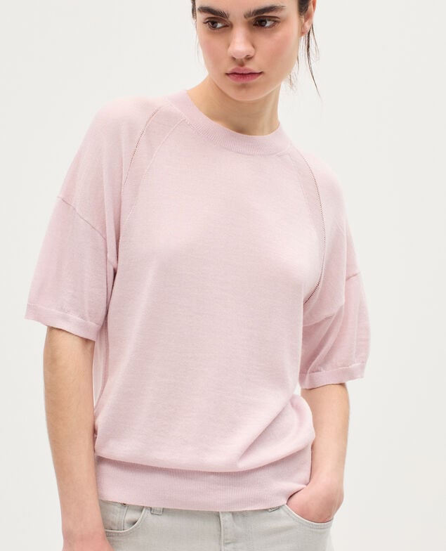 Merino wool and silk jumper K100 bloom pink