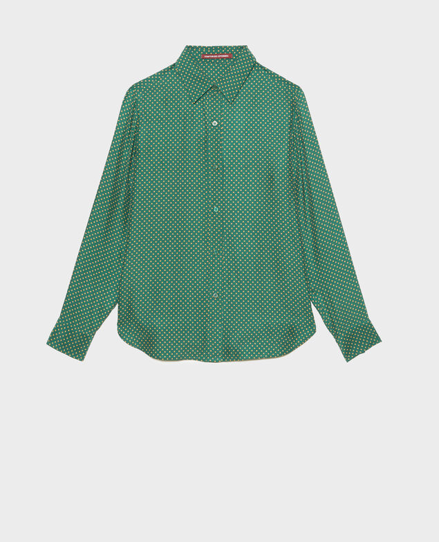  Long-sleeve silk men's shirt Little pois dark green