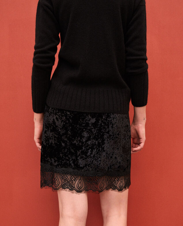 Velvet skirt with lace Black