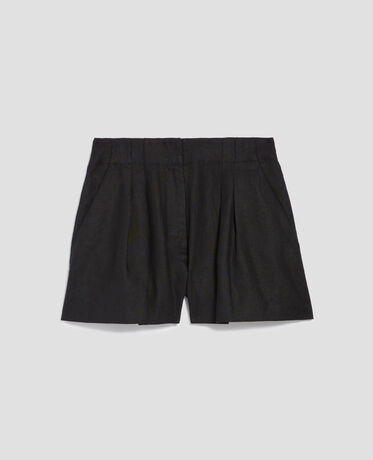 Pleated linen shorts H091 black beauty