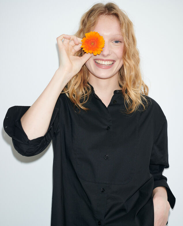 Cotton shirt with high-low hem 09 black