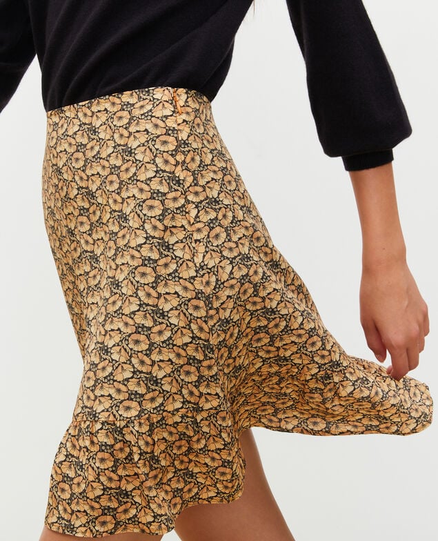 Printed silk mini skirt Print artdeco lemoncurry