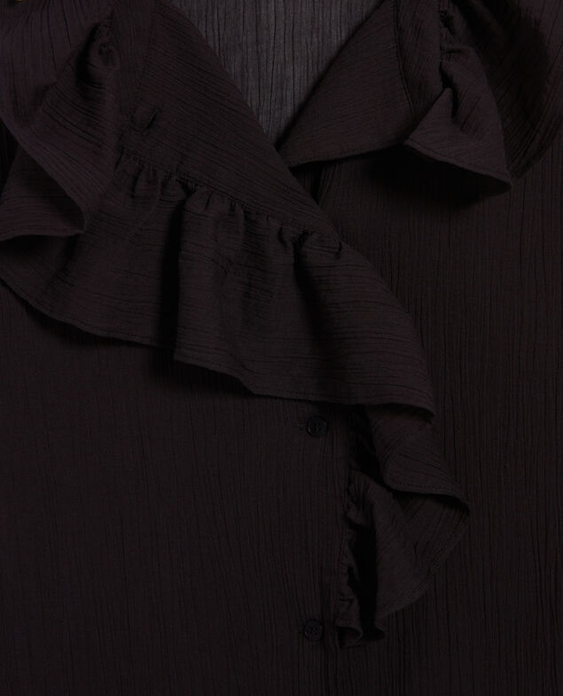 Frilly pleated cotton blouse H091 black beauty