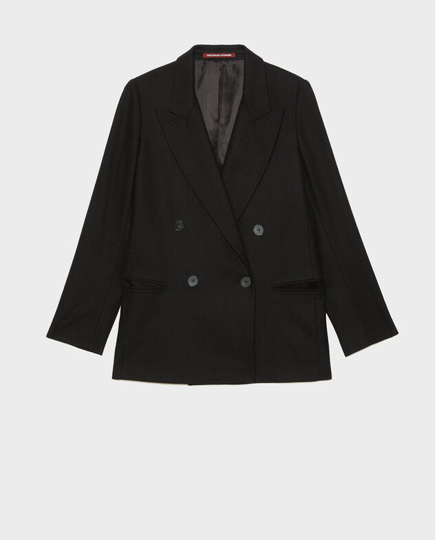 Double-breasted wool blazer Black beauty