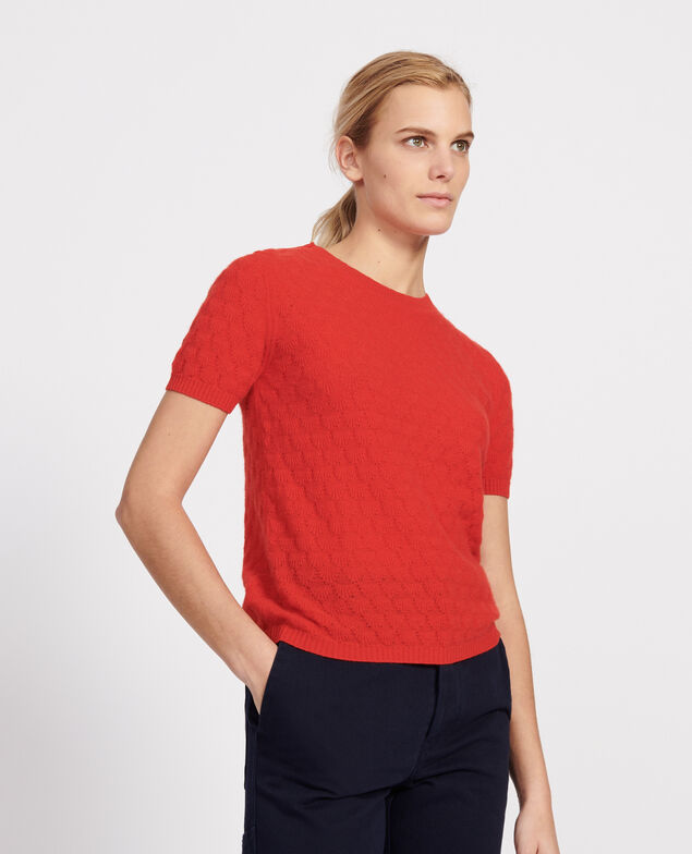 Round neck jumper, 100% Cashmere Fiery red