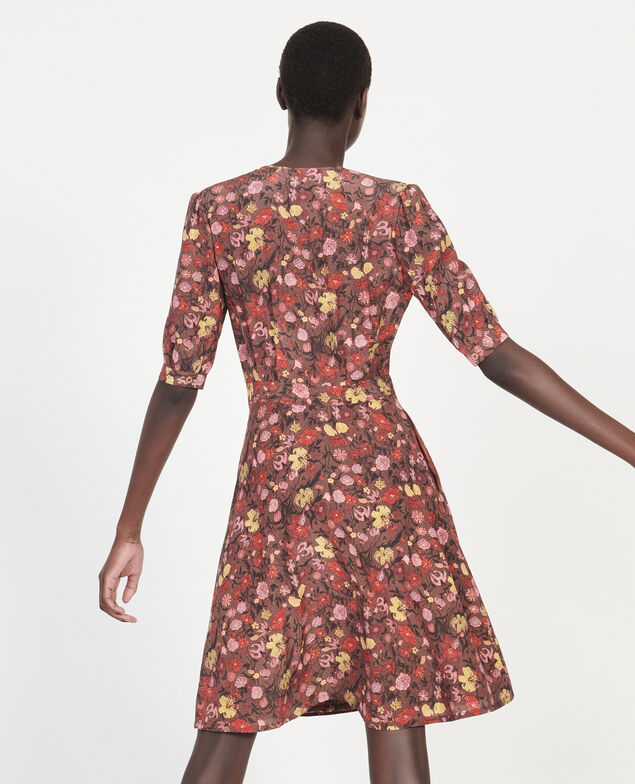  Floral silk wrap mini dress Print eden tortoiseshell