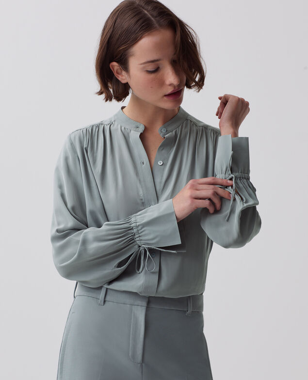 Long-sleeve silky shirt J620 slate blue