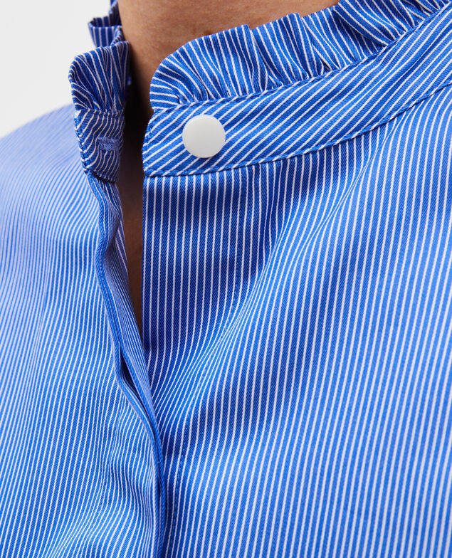  Ruffled high collar cotton shirt Blue as proto