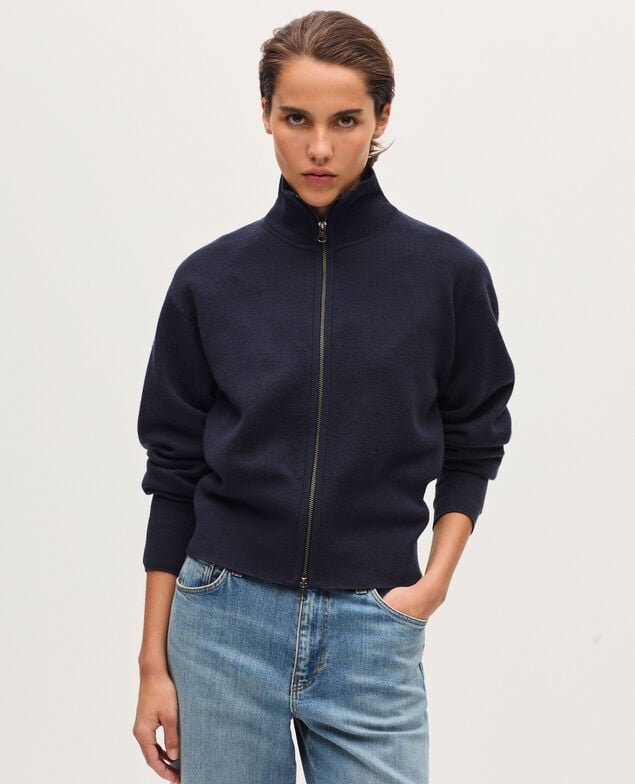 Zip-up merino wool cardigan H695 night sky