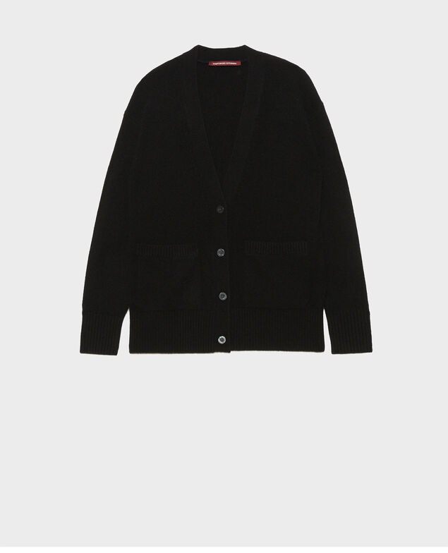 V-neck cashmere cardigan with side splits Black beauty