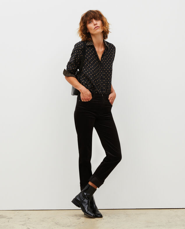 SLIM STRAIGHT - smooth velvet 5 pocket jeans Black beauty