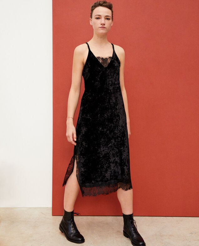 Velvet and lace dress Black
