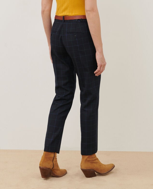 MARGUERITE - Wool cigarette trousers A694 navy check