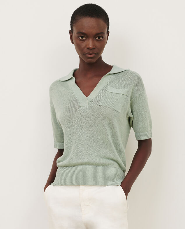 Short-sleeve linen polo shirt 50 green