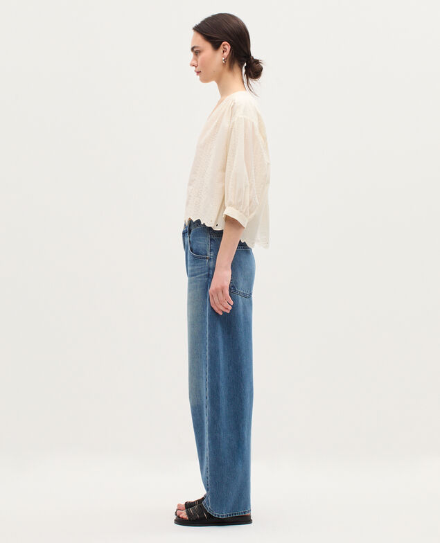 Embroidered cotton blouse H013 gardenia
