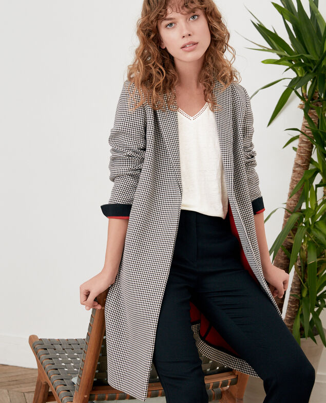 Houndstooth jacquard coat Red