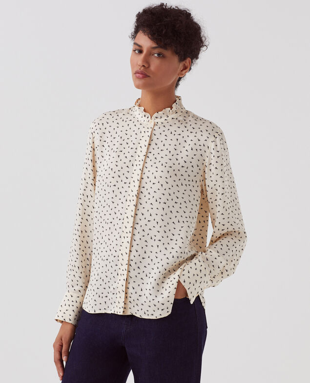 Fluid ruffled shirt I018 print birdy