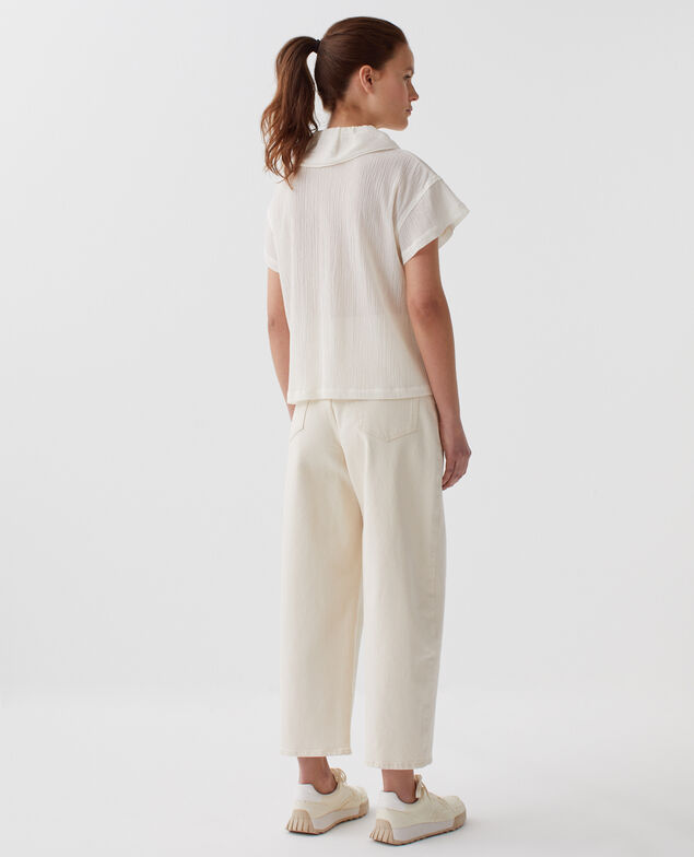 Frilly pleated cotton blouse H303 white swan