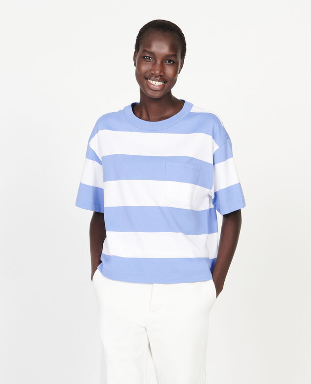 Mercerised cotton oversize striped t-shirt Str opticalwhite persianjewels