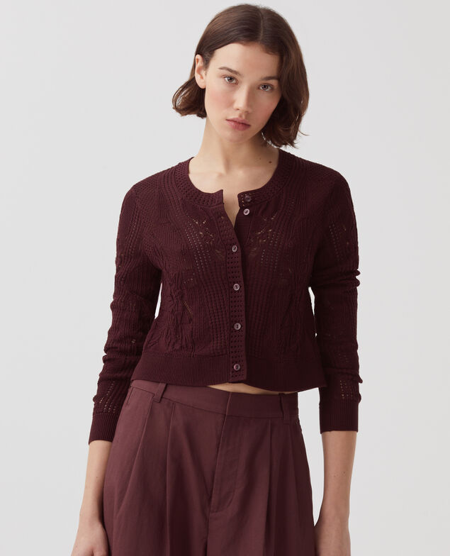Floral crochet cardigan J380 decadent chocolate