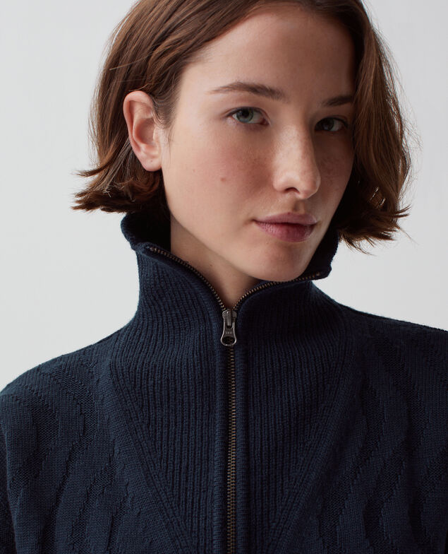 Zip-up merino wool cardigan J690 blueberry