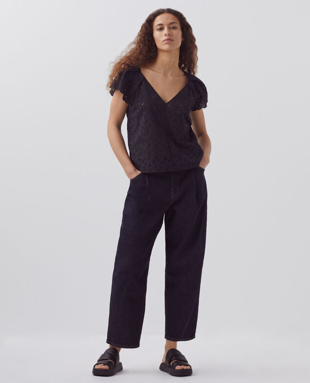 Embroidered cotton top H091 black beauty