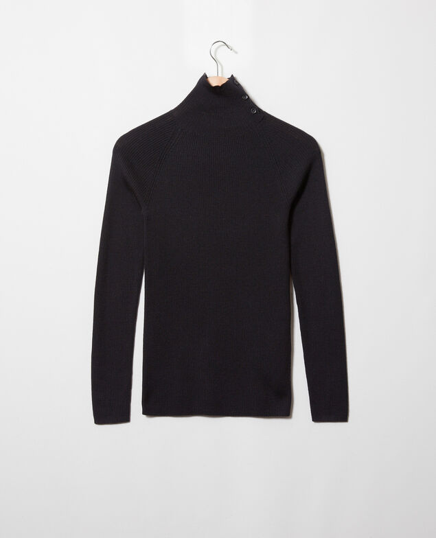 Jumper with buttons on the collar 100% Merino Wool Noir