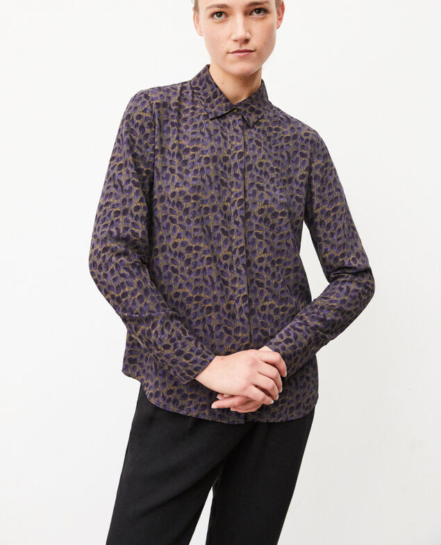 Straight-cut shirt Dot leaves olive night