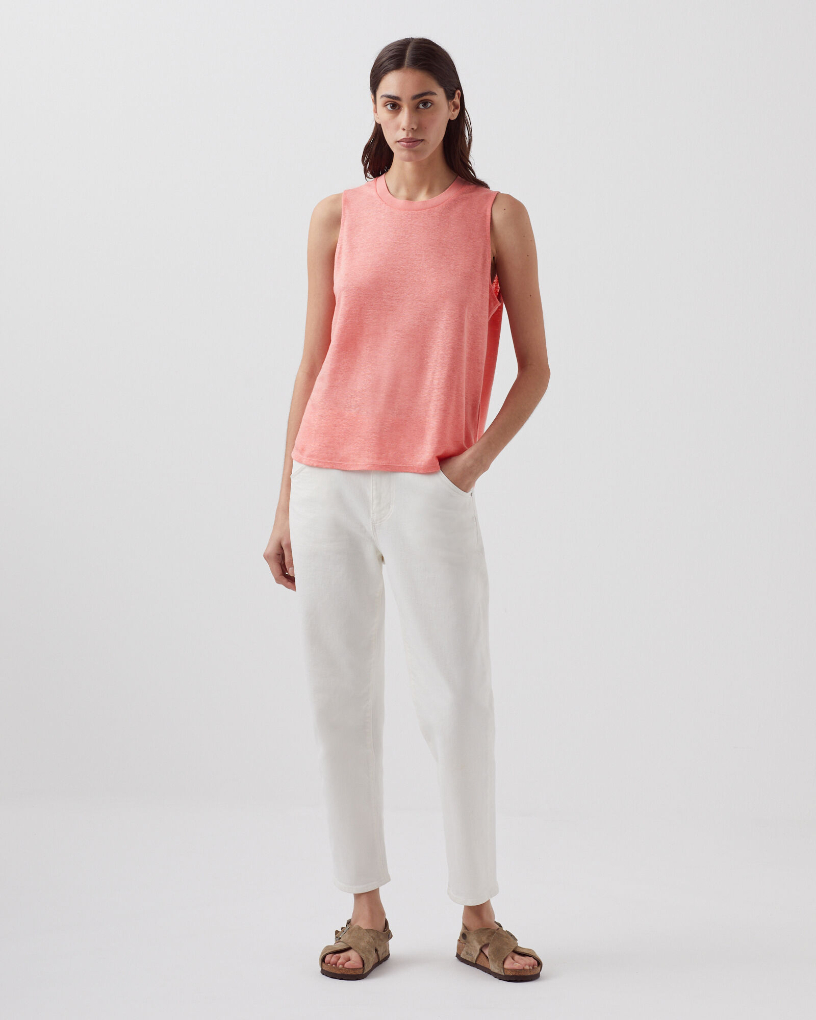 MARCELLE - Linen tank top silver pink - Comptoir des Cotonniers