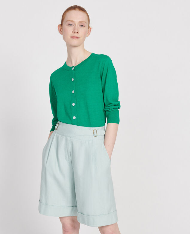 Linen and organic cotton cardigan Golf green