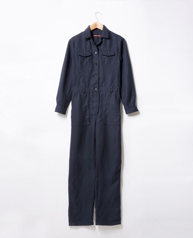 Safari-style jumpsuit with linen Marine