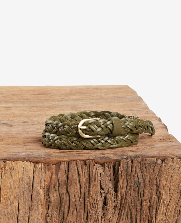 Braided leather belt Kaki