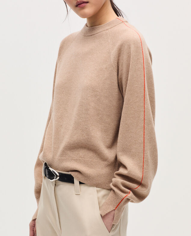 Round neck cashmere jumper K321 tan st pumpkin