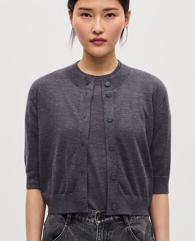 Merino wool and silk cardigan K071 rabbit gray