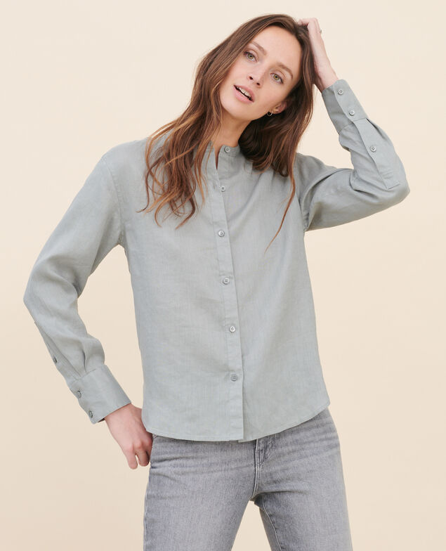 Collarless linen shirt 07 gray