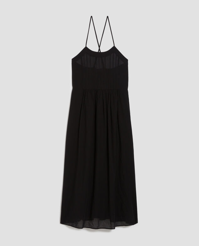 Cotton voile strappy maxi dress H091 black beauty
